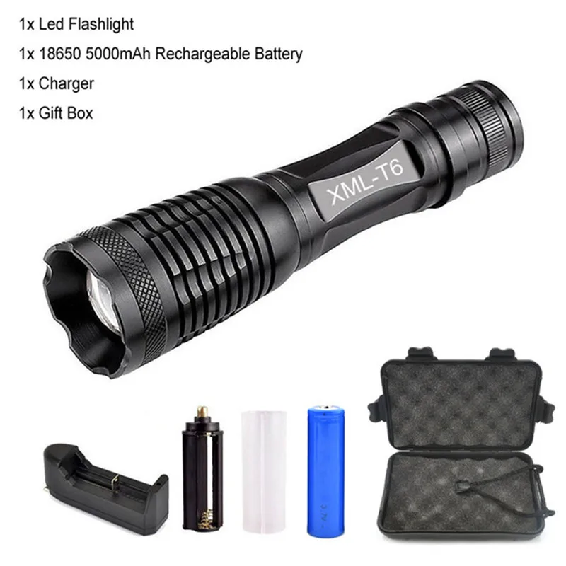 Фонарик Ultrafire T6 светодиодный ультра яркий масштабируемый с батареей 18650|led
