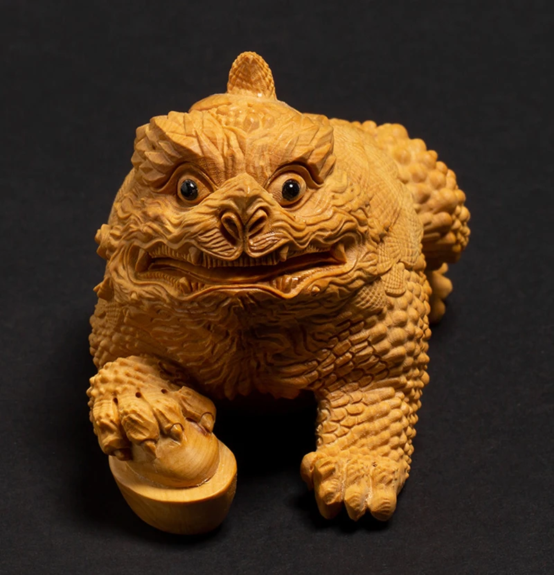 

D075ca - 7X5X4 CM Hand Carved Boxwood Carving Figurine : 3-Leg Toad