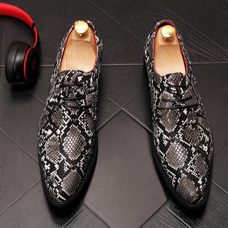 Мужские новые мужские туфли-оксфорды на плоской подошве с острым змеиным узором; мужские свадебные туфли; обувь для выпускного вечера; zapatos de novio