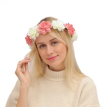 Цветочный головной убор, повседневный пляжный цветочный ободок с розами, свадебный венок, повязка на голову