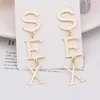 2022 New English Alphabet SEX Long Drop Earring for Women Paint Gold Color Metal Statement Party Wedding Jewelry Accessories ► Photo 3/6