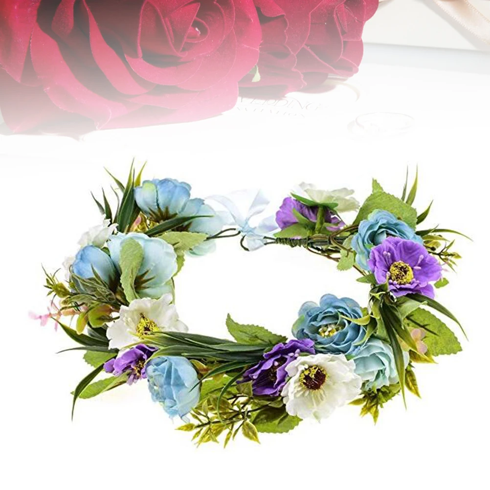 Headband Simulation Flower Fabrics Garland Ribbon Rattan Hair Loop Hair Band Wreath Headpiece for Flower Girls Bridesmaid A30