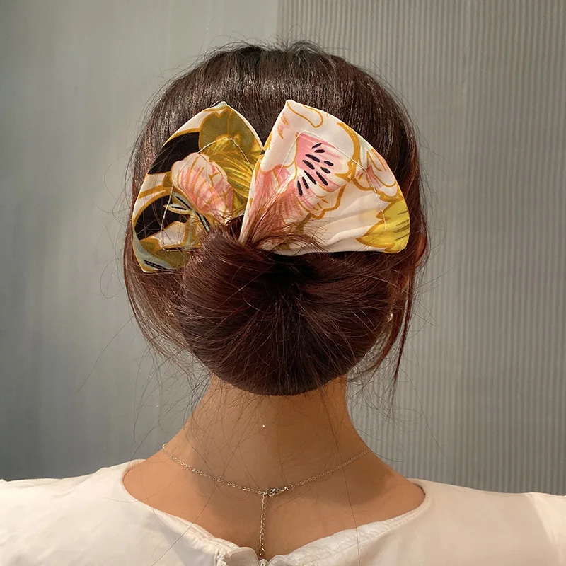 AMORCOME 1PC Deft Bun Hair Band Women Hair Styling Plant Pattern Bun Maker Ponytail Holder Accessories hair accessory