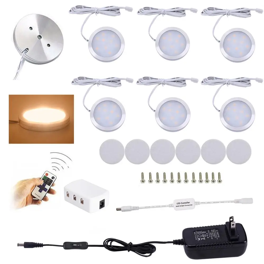 AIBOO-LED Under Cabinet Light, Kitchen Puck, Under Counter Lights, Wireless RF Remote, Dimmable para prateleira, iluminação de móveis