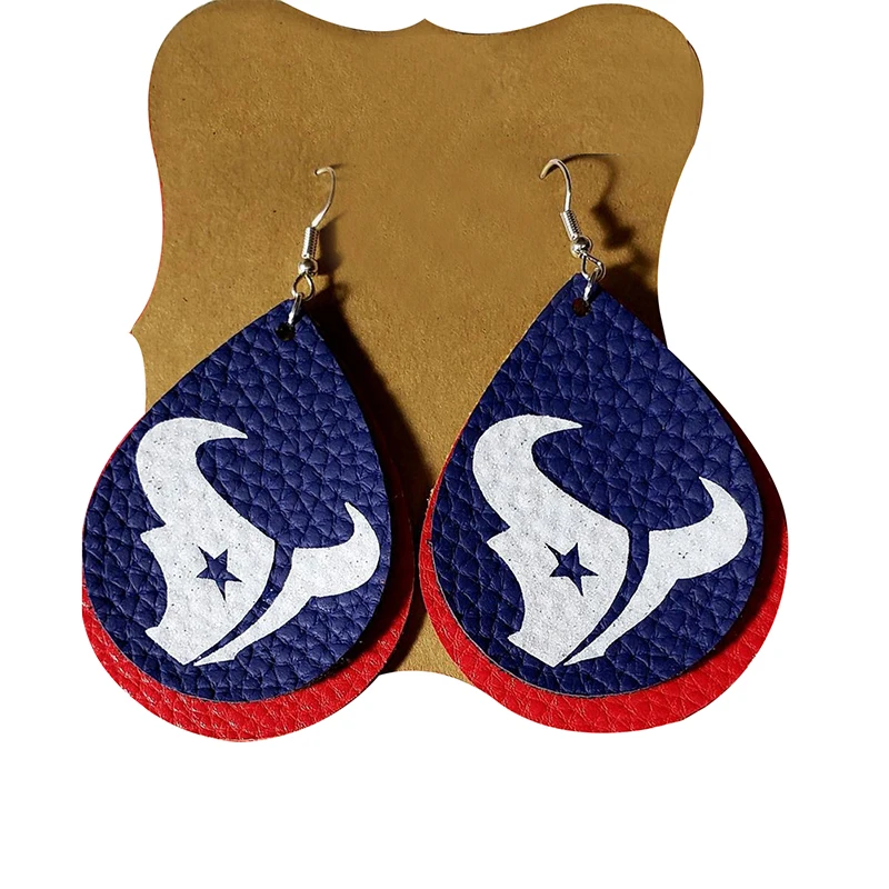 Кожаные серьги Texans в стиле футбольных фанатов двухслойные легкие