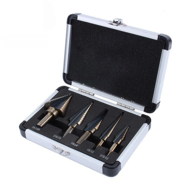 

5pcs Cobalt Hss Titanium Cone Step Stepped Wood Drill Center Bits Hole Cutter Tool Set With Aluminum Box