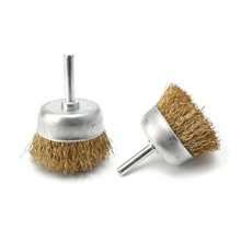 1/4 хвостовик 2 шт 2 Латунное покрытие стальная проволока чашка щетка для удаления ржавчины металла