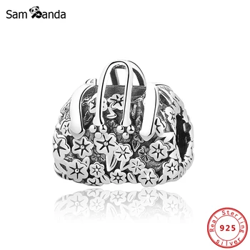 

Original 100% 925 Sterling Silver Charm Bead Delicate Flowers Bag Charms Cartoon Fit Bracelets Women DIY Jewelry Making
