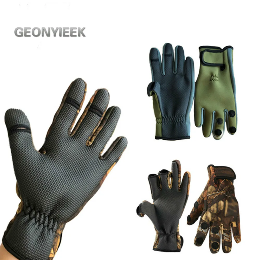 Outdoor Winter Fishing Gloves Waterproof Mitten Three Fingers Cut Anti