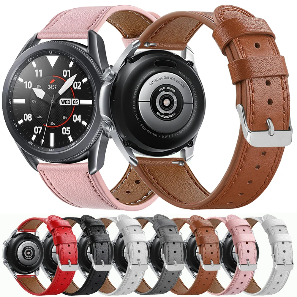 

20mm 22mm Leather Band For Samsung Galaxy Watch 3 41 45mm Galaxy 42 46mm Bracelet Strap For Samsung Active 1 2 40 44mm Gear S3