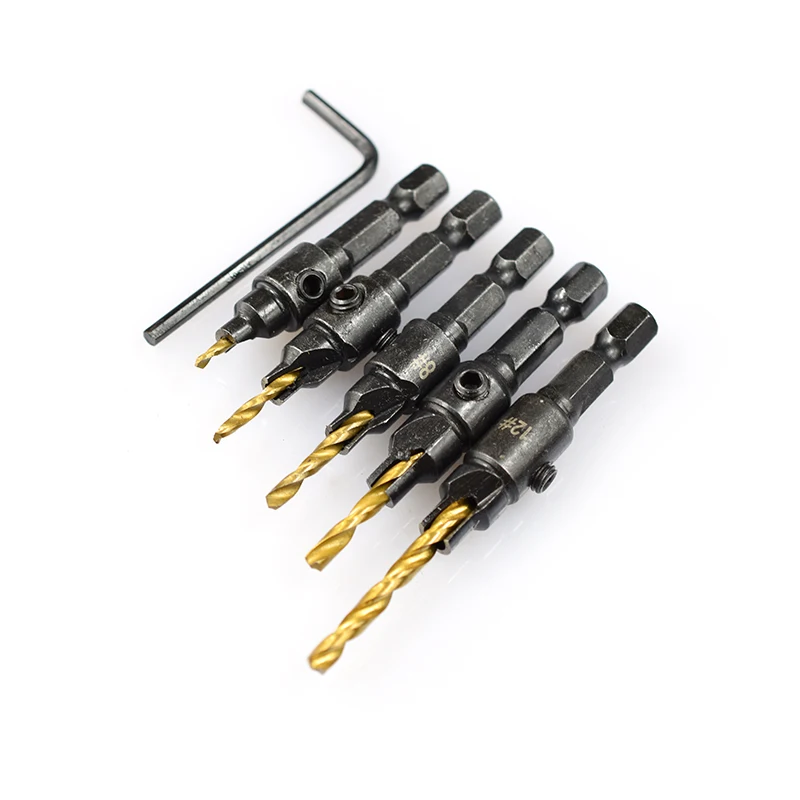 6PCS HSS Steel Countersink Drill Bit 5/6/8/10/12 Woodworking Screw Hole Drill Bit Wood Drill Bit Ti
