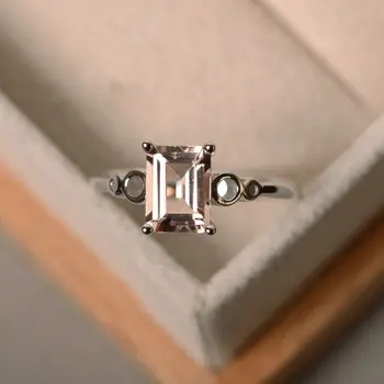 

S925 Sterling Silver Material Inlaid Zircon Champagne Crystal Ring Empty Support Ladies Fresh and Elegant Rectangular Jewelry