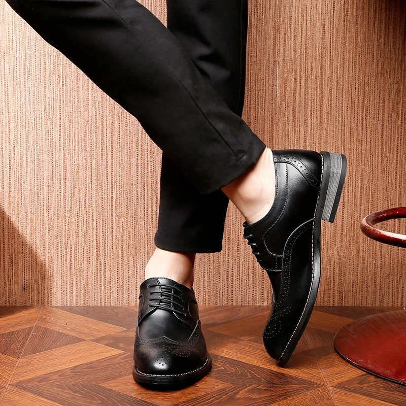 Brogue Sho Zapatos con estampado de moda para hombre, zapatos de vestir  formales de cuero genuino, Oxford, sin cordones, británico, Shoes37 48| Zapatos informales de hombre| - AliExpress