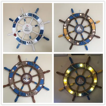 

45cm Mediterranean Wooden Ship Rudder Helm Led Light Decorative Lights Wall Decorations Shipping Steering Wheel Bar Photographic