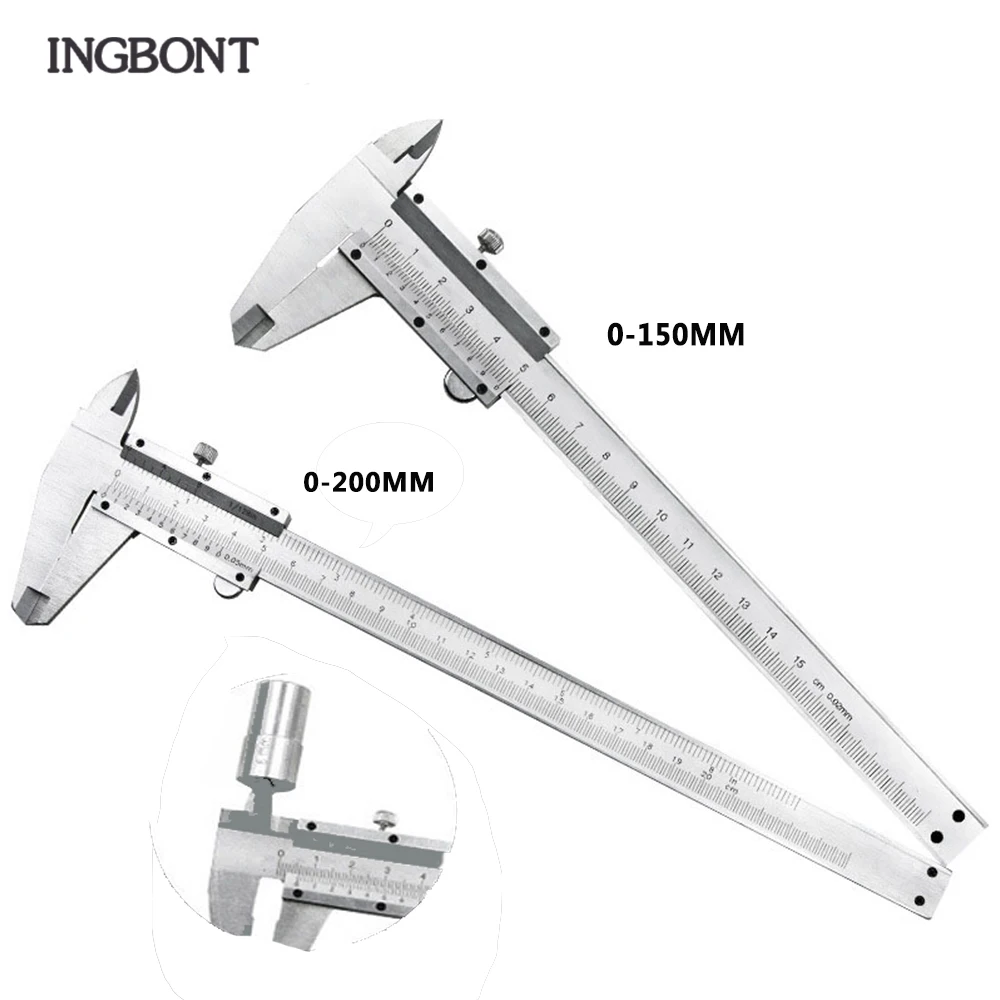 

INGBONT 150/200MM 6" 0.02MM High Precision Stainless Steel Vernier Caliper Micrometer Metal Metrology Instrument Measuring Tool