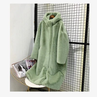 Длинное женское пальто с капюшоном из искусственного меха норки, новинка, зимнее черное розовое, размера плюс, свободное, плотное, теплое, с длинным рукавом, с карманами, одежда LD1247 - Цвет: Light green