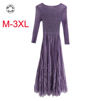 

Lace dress long in the early autumn of minus age of cultivate morality miyake pleated dress M to 3XL