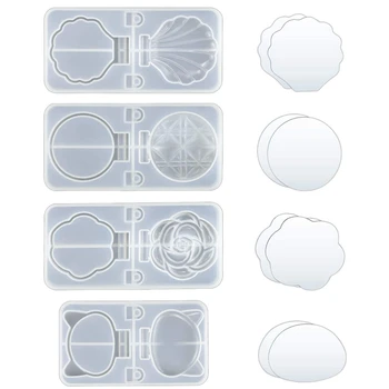 

Silicone Resin Mirror Mold-4 Pieces of Folding Compact Mirror Cover Mold with 8 Mirrors, Makeup Mirror Shell for DIY