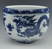 

Chinese Antique Qing Qianlong Mark Blue And White Porcelain Ceramic Fish Bowl Flower Pot