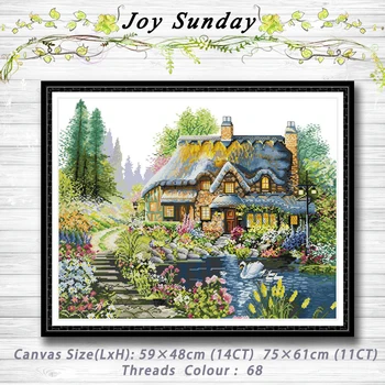

Villa in the forest scenery decor painting dmc 14CT 11CT counted cross stitch kits embroidery set Needlework Set Home Decoration