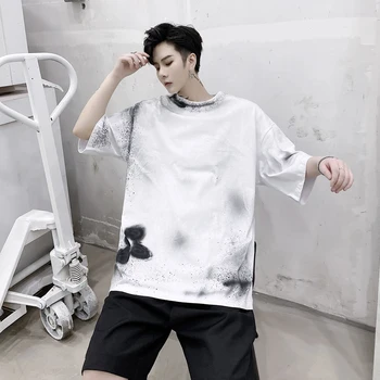 

Male Women Streetwear Hip Hop Fashion T-shirt Men Summer Hand Splash Painted Flower Short Sleeve Casual Loose Tees Shirts