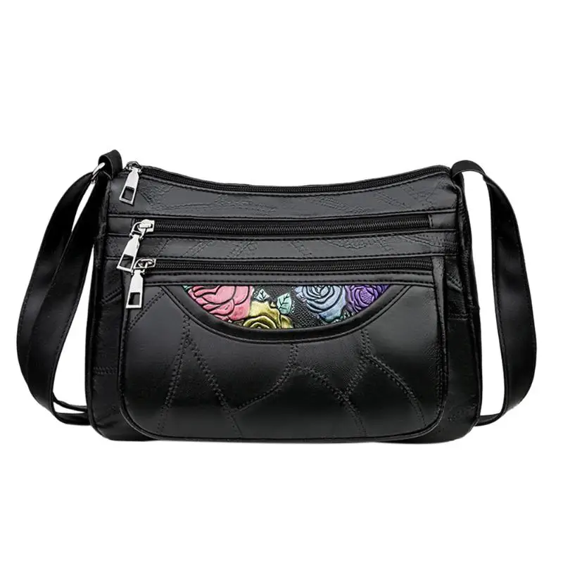

New Fashion PU Leather Messenger Bag Casual Large Capacity Shoulder Crossbody Women Retro Flower Printing Handbags