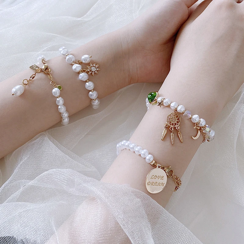 2021 Double Layer Pearl Circle Brand Bow Bracelet Women's Cool Style