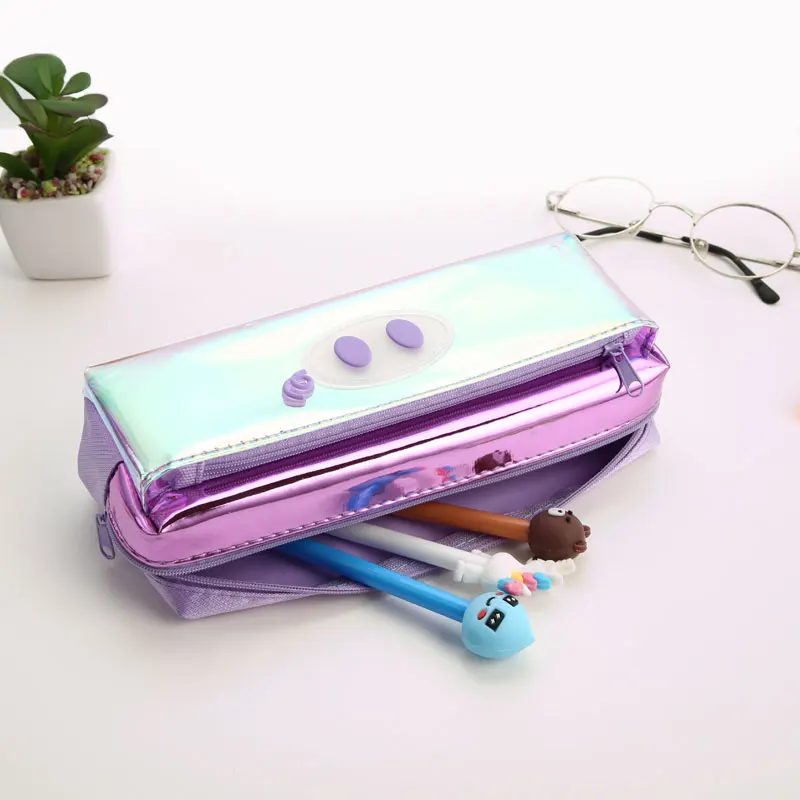 

TOPSTHINK Pencil case Cute pig laser fabric&PVC sweet large double compartment pig nose school pencilcase for girl