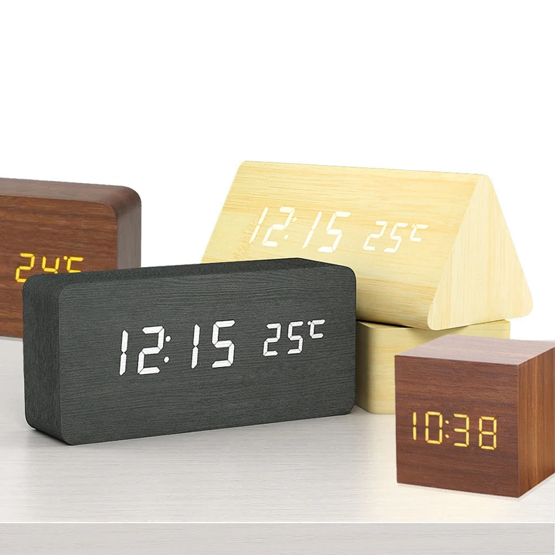 Led Wooden Alarm Clock Watch Table Voice Control Wake Up Light Digital Wood Clock Alarm Usb a Powered Clocks Table Home Decor Alarm Clocks Aliexpress