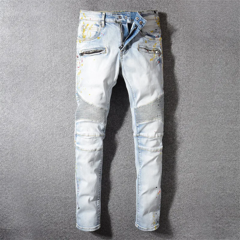 

2019 Men Skinny Jeans Men Runway Slim Racer Biker Jeans Strech Hiphop Jeans For Men
