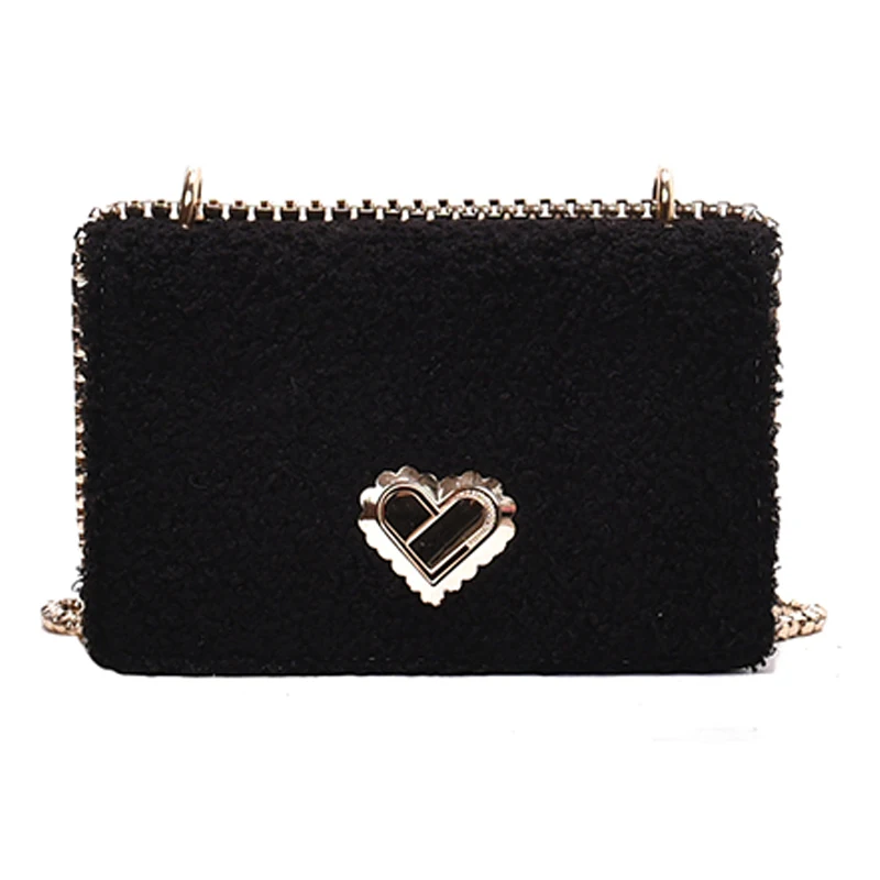 

191220 iVog New Arrival Everyday Ladies Small Messenger Crossbody Handbag Black Fur Chain Hand Bags for Women 2019