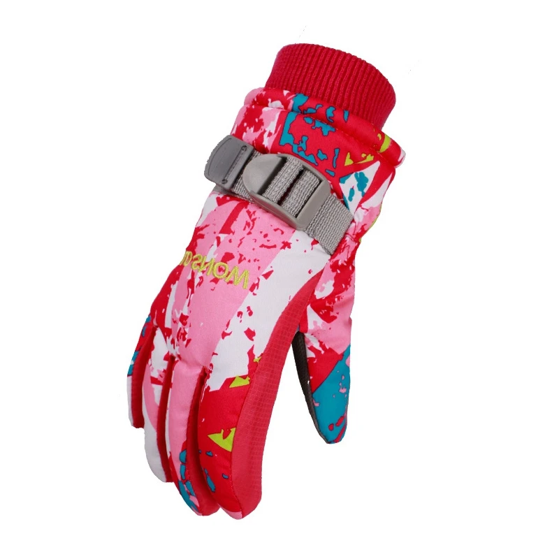 Детские лыжные перчатки с защитой от холода, Нескользящие, для мальчиков и девочек, зимние варежки, водонепроницаемые, для катания на лыжах, детские перчатки, для улицы, для езды на велосипеде, перчатки для верховой езды - Цвет: 1 S