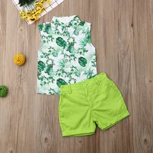 Pudcoco/Летняя одежда для маленьких мальчиков рубашки топы с принтом листьев без рукавов Короткие штаны комплект из 2 предметов, летняя одежда