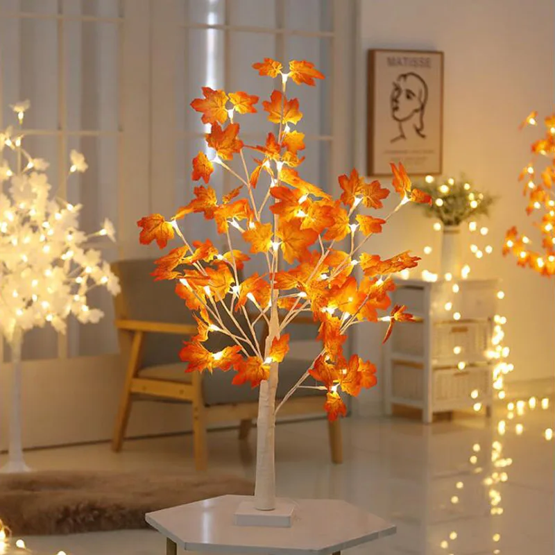 24LED Table-Lamp Maple/Ginkgo/ Christmas Fire Tree Night Light for Home Holiday Bedroom Indoor Kids Bar Decor Fairy Light