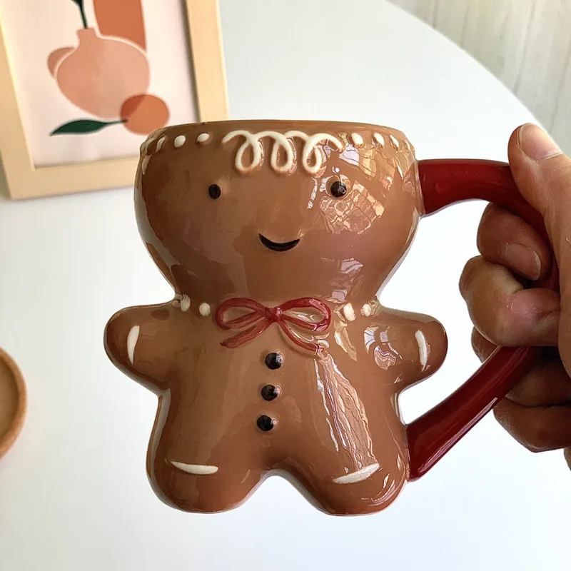Gingerbread Man Mug Cartoon Cute Kawaii Christmas 3D Ceramic Cup Milk Coffee Water Gift 300ML | Дом и сад