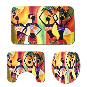 

New 3Pcs Bathroom Non-Slip Water-Sucking Mats Exotic Style Colorful Bathroom Non-Slip Pedestal Rug + Lid Toilet Cover + Bath Ma