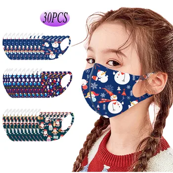 

Mascarilla 30pc Kids Mask Children's Face Mask Christmas Printed Mask Washable Face Mask Kids Mouth Caps Washable Navidad