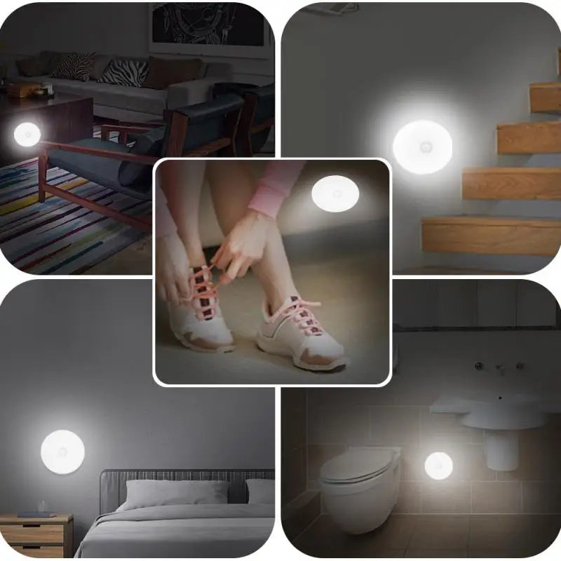 

LED Motion Sensor Night Light USB Rechargeable Human Body Induction Energy Saving Lights Bedroom Kitchen Bathroom Closet Lamp