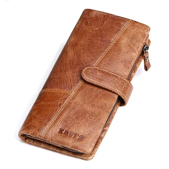

Women Long Purses Genuine Leather Ladies Zipper Clutch Bags Fashion Stitching Retro Ladies Clutch Long Wallet
