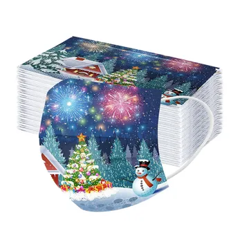 

10/50PC Women Man Christmas Cartoon print Mask Disposable Face Mask Non-woven 3 Ply Anti-dust Elastic Earloops Masks Mascarillas
