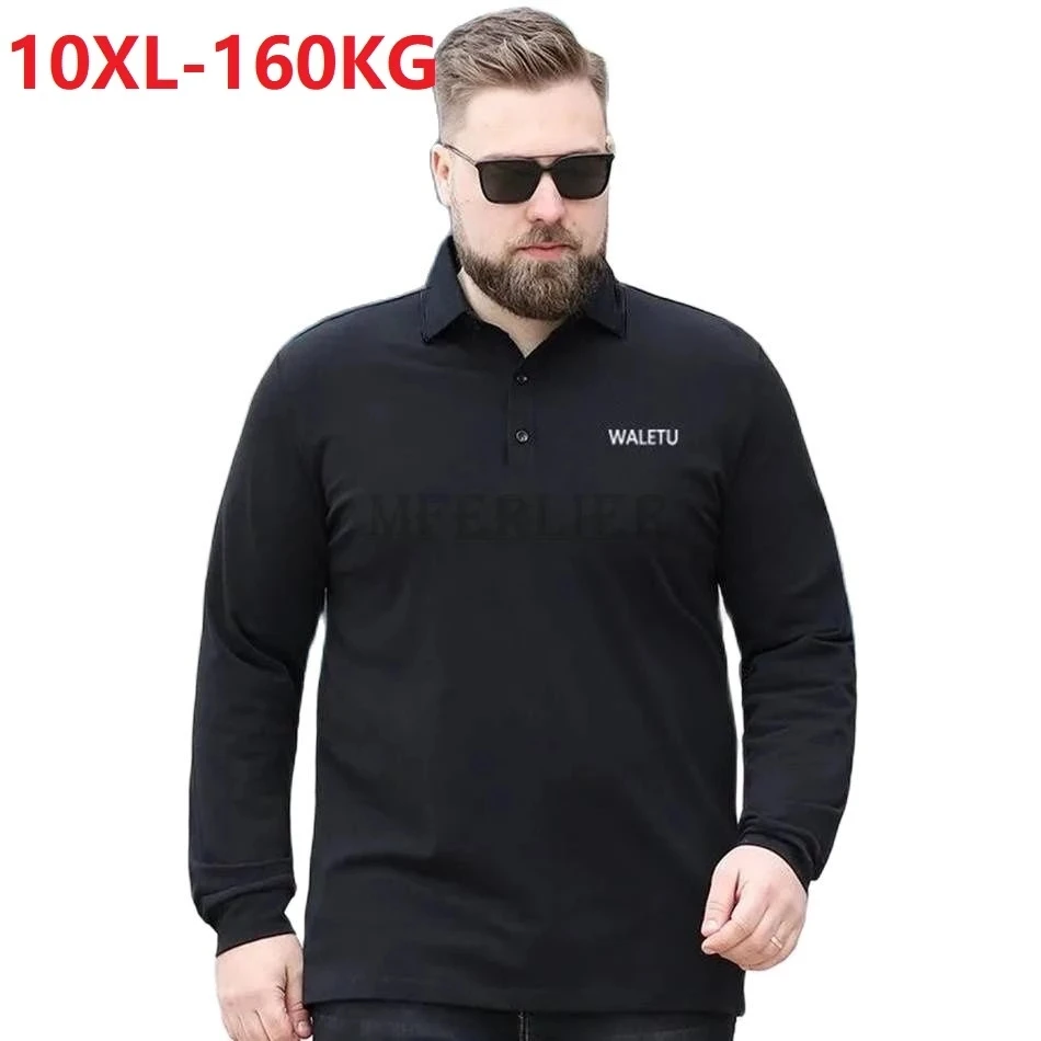 

winter spring Men polo shirt long sleeve large size 8XL 9XL 10XL business tees tops turn down collar tops loose tees 54 56 52 58
