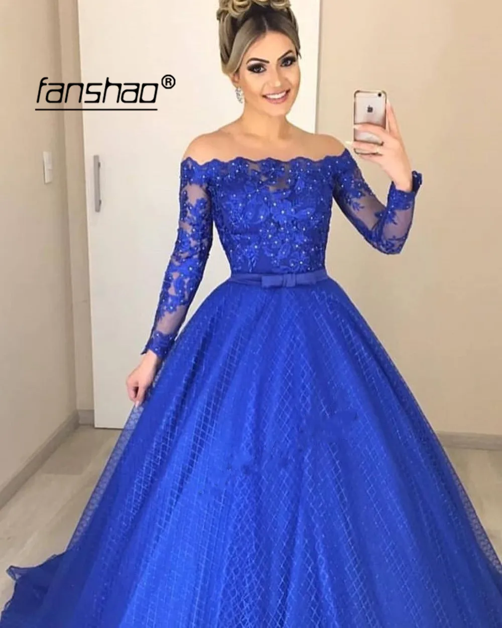 Королевские синие мусульманские Вечерние платья с открытыми плечами vestidos de festa Дубай Саудовская арабское вечернее платье на выпускной, вечернее платье