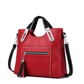 

2019 Fashion Tassels Female Crossbody Bags For Women Leather Messenger Handbags Letter Wide Strap Design Bucket Shoulder Bag Red