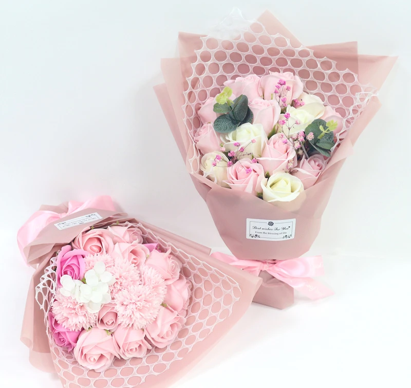 JAROWN Soap Flower Rose Artificial Flower Bouquet Pink Rose Fake Flower Wedding Decoration Valentines Day Birthday Gift Flower Home Decor (3)