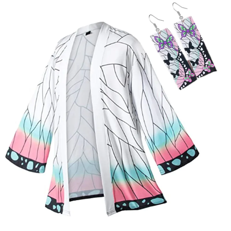 Demon Slayer Kimetsu No Yaiba Haori Kimono Cosplay Costume Agatsuma Zenitsu Kochou Shinobu Summer Coat Shirt Anime Clothing