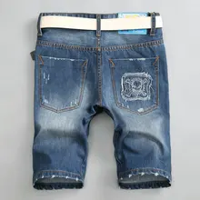 

Ripped Jeans Shorts Men's Skull Pattern Denim Shorts Patch Casual Shorts for Men Mid Waist Patchwork Shorts Streetwear Pants
