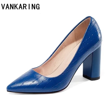 

office lady shoes thick high heels pumps women party shoes pointed toe ptint leather wedding dress shoes woman femme nude pumps