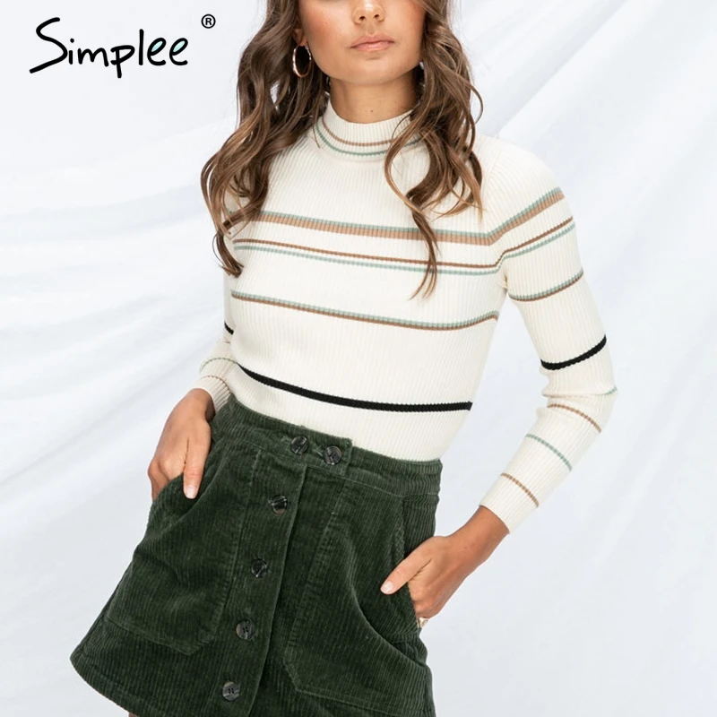 

Simplee Stripe knitted women pullover sweater O-neck autumn winter female sports sweater Long sleeve bestmatch ladies jumper