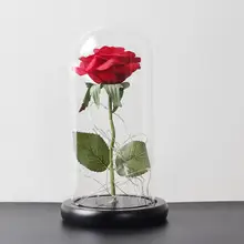 Дропшиппинг Красавица и Чудовище красная роза в Стекло купол с Светодиодный Светлое деревянное основание для Святого Валентина День матери Подарки