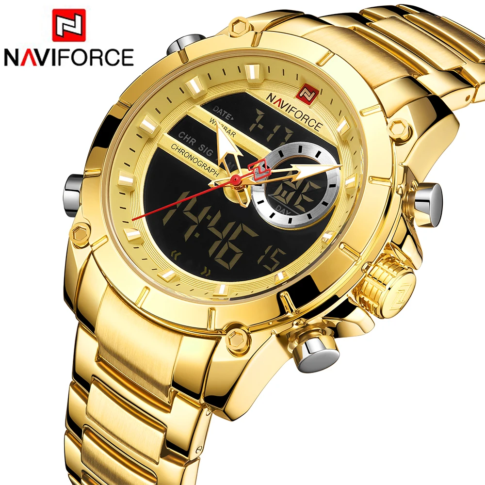 $22.99 Naviforce Sport Men Watches Fashion Nice Digital Quartz Wrist Watch Steel Waterproof Dual Display